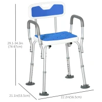 HOMCOM Adjustable Shower Chair with Arms and Back, Bath Chair with Regular Seat, Anti-slip Shower Bench for Seniors and Disabled, Tool-Free Assembly, 299lbs(m-3)