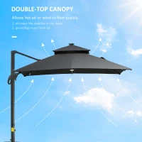 Outsunny 10x10ft Shade Umbrella with Solar LED Cold Lighted & Power Bank with Adjustable Angle for Backyard, Dark Grey(m-9)