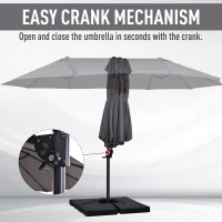 Outsunny 14ft Patio Umbrella Double-Sided Outdoor Market Extra Large Umbrella with Crank, Cross Base for Deck, Lawn, Backyard and Pool, Grey(m-9)