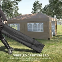 Outsunny 10' x 19.5' Pop Up Canopy Tent Height Adjustable Event Shelter w/ Sidewalls, Leg Weight Bags, Wheeled Carry Bag, Brown(m-7)