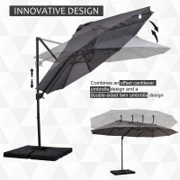 Outsunny 14ft Patio Umbrella Double-Sided Outdoor Market Extra Large Umbrella with Crank, Cross Base for Deck, Lawn, Backyard and Pool, Grey(m-4)