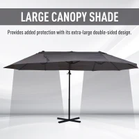 Outsunny 14ft Patio Umbrella Double-Sided Outdoor Market Extra Large Umbrella with Crank, Cross Base for Deck, Lawn, Backyard and Pool, Grey(m-5)