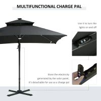 Outsunny 10x10ft Shade Umbrella with Solar LED Cold Lighted & Power Bank with Adjustable Angle for Backyard, Dark Grey(m-8)