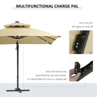 Outsunny 10x10ft Shade Umbrella with Solar LED Cold Lighted & Power Bank with Adjustable Angle for Backyard, Beige(m-7)