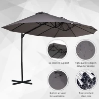 Outsunny 14ft Patio Umbrella Double-Sided Outdoor Market Extra Large Umbrella with Crank, Cross Base for Deck, Lawn, Backyard and Pool, Grey(m-7)