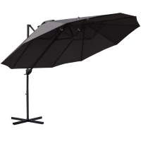 Outsunny 14ft Patio Umbrella Double-Sided Outdoor Market Extra Large Umbrella with Crank, Cross Base for Deck, Lawn, Backyard and Pool, Grey(m-11)