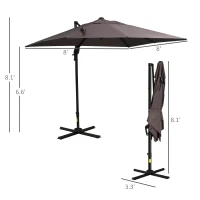 Outsunny 8FT Cantilever Patio Umbrella, Square Outdoor Offset Umbrella with 360° Rotation, Aluminum Hanging Umbrella with 3-Position Tilt, Crank & Cross Base for Garden, Brown(m-3)