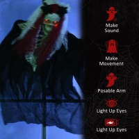 HOMCOM 39 Inch/3.5ft Life Size Outdoor Halloween Decoration Bride Skeleton with Red Hair, Animated Prop with Sound and Motion Activated, Light Up Eyes, Creepy Sound(m-7)