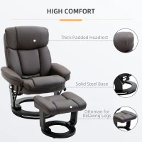 HOMCOM Faux PU Leather Electric Massage Recliner Padded Couch Chair w/ Stool Footrest Ottoman, Remote Control, 10 Vibration Point, Side Pockets, Brown(m-6)
