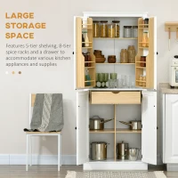 HOMCOM 72" Kitchen Pantry, Modern 4-Door Kitchen Storage Cabinet with Inside Drawer, Hanging Door Shelves, 5-tier Shelving and Adjustable Shelf, White(m-4)