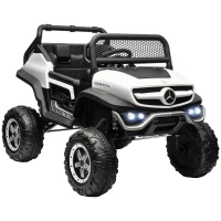 Aosom Kids Ride on Car, Licensed Mercedes-Benz Unimog 12V 7AH Battery Powered Electric Truck with Remote Control, 3 Speed Spring Suspension, LED Lights, MP3, Music, White(m-2)