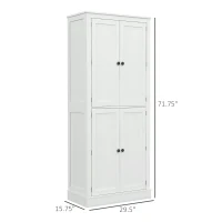 HOMCOM 72" Kitchen Pantry, Modern 4-Door Kitchen Storage Cabinet with Inside Drawer, Hanging Door Shelves, 5-tier Shelving and Adjustable Shelf, White(m-3)