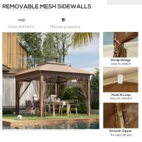 Outsunny 12' x 12' Pop Up Canopy Tent with Netting and Carry Bag, Instant Sun Shelter with 137 sq.ft Shade, Tents for Parties, Height Adjustable, for Outdoor, Garden, Patio, Khaki(m-7)