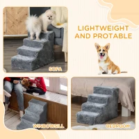 PawHut 4-Step Dog Ramp for Sofa, Bed, and Couch, with Removable Cover, Light Grey(m-7)