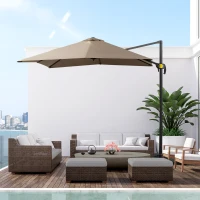 Outsunny 8ft x 8ft Square Offset 360 Cantilever Market Patio Umbrella with Cross Base Brown(m-2)