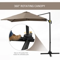 Outsunny 8ft x 8ft Square Offset 360 Cantilever Market Patio Umbrella with Cross Base Brown(m-4)