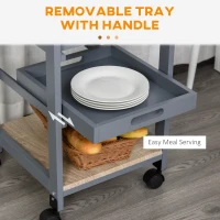 HOMCOM Rolling Kitchen Island Cart, Mobile Utility Storage Cart with Drawer, Wire Storage Basket, Removable Tray, Grey(m-5)