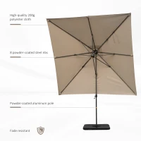 Outsunny 8ft x 8ft Square Offset 360 Cantilever Market Patio Umbrella with Cross Base Brown(m-6)