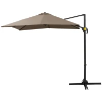 Outsunny 8ft x 8ft Square Offset 360 Cantilever Market Patio Umbrella with Cross Base Brown(m-1)