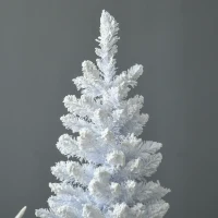HOMCOM 7' Decorated Christmas Tree Snow Flocked Artificial Christmas Tree with Pencil Shape, Realistic Branches, White(m-8)