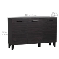 HOMCOM Sideboard Cabinet, Buffet Cabinet with 3 Doors and Adjustable Shelf, Buffets Tables for Kitchen Dining Room, Dark Walnut(m-3)