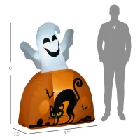 HOMCOM 5ft Halloween Inflatables Outdoor Decorations Ghost with Pumpkin, Outdoor Blow Up Yard Decor with LED Lights for Garden, Lawn, Party, Holiday(m-3)