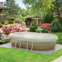 Outsunny 18' x 10' x 42" Above Ground Swimming Pool, Semi-Inflatable Rectangular Steel Frame Pool with Filter Pump, Safety Ladder, Cover, and Mat, for 1-8 People, Brown(m-8)