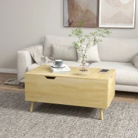 HOMCOM Coffee Table with Wood Legs, Lift Top Coffee Table with Drawer, Hidden Compartment, 38.6" x 21.3" x 18.9", Natural(m-7)