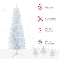 HOMCOM 5' Decorated Christmas Tree Snow Flocked Artificial Christmas Tree with Pencil Shape, Realistic Branches, White(m-4)