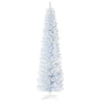 HOMCOM 7' Decorated Christmas Tree Snow Flocked Artificial Christmas Tree with Pencil Shape, Realistic Branches, White(m-1)
