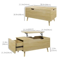 HOMCOM Coffee Table with Wood Legs, Lift Top Coffee Table with Drawer, Hidden Compartment, 38.6" x 21.3" x 18.9", Natural(m-3)