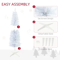HOMCOM 5' Decorated Christmas Tree Snow Flocked Artificial Christmas Tree with Pencil Shape, Realistic Branches, White(m-6)