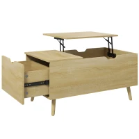 HOMCOM Coffee Table with Wood Legs, Lift Top Coffee Table with Drawer, Hidden Compartment, 38.6" x 21.3" x 18.9", Natural(m-2)