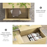 HOMCOM Coffee Table with Wood Legs, Lift Top Coffee Table with Drawer, Hidden Compartment, 38.6" x 21.3" x 18.9", Natural(m-5)