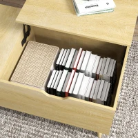 HOMCOM Coffee Table with Wood Legs, Lift Top Coffee Table with Drawer, Hidden Compartment, 38.6" x 21.3" x 18.9", Natural(m-8)