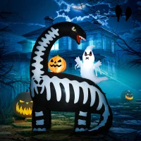 HOMCOM 6FT Halloween Inflatable Dinosaur with Ghost and Pumpkin LED Lights(m-2)