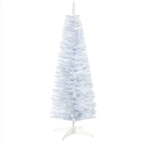 HOMCOM 5' Decorated Christmas Tree Snow Flocked Artificial Christmas Tree with Pencil Shape, Realistic Branches, White