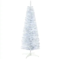 HOMCOM 5' Decorated Christmas Tree Snow Flocked Artificial Christmas Tree with Pencil Shape, Realistic Branches, White(m-1)