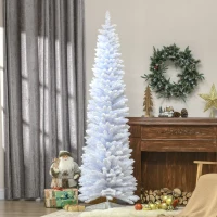 HOMCOM 7' Decorated Christmas Tree Snow Flocked Artificial Christmas Tree with Pencil Shape, Realistic Branches, White(m-2)