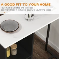 HOMCOM Bar Table with Wine Rack, High Pub Table with 3 Storage Shelves and Faux Marble Top, Bar Height Table for Kitchen, White(m-5)