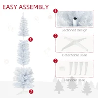 HOMCOM 7' Decorated Christmas Tree Snow Flocked Artificial Christmas Tree with Pencil Shape, Realistic Branches, White(m-6)