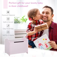 Qaba Kids Wooden Toy Storage Box Organizer Chest with Magnetic Hinge, Large Chest Space, & Groove Handle, Pink(m-4)