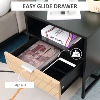 HOMCOM Modern Bedside Table with Drawer, Nightstand with Storage Shelf, Sofa End Table for Bedroom, Black and Oak(m-4)