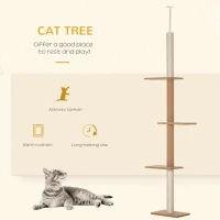 PawHut 100" Floor To Ceiling Cat Tree w/ 3 Perches Activity Center for Kittens Cat Tower Furniture, Brown(m-4)
