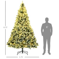 HOMCOM 9' Artificial Snow Christmas Trees with Frosted Branches, Warm White or Colorful LED Lights, Steel Base(m-3)