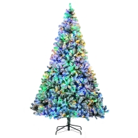 HOMCOM 9' Artificial Snow Christmas Trees with Frosted Branches, Warm White or Colorful LED Lights, Steel Base