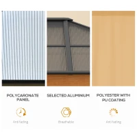 Outsunny 10' x 12' Hardtop Polycarbonate Gazebo Canopy Aluminum Frame Pergola w/ Netting and Sidewalls for Garden, Patio, Khaki(m-5)