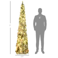 HOMCOM 7' Artificial Slim Christmas Trees, with Snow Frosted Branches, Warm White or Colorful LED Lights, Downswept Shape(m-3)