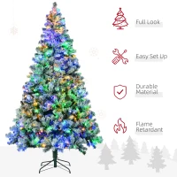 HOMCOM 7.5' Artificial Snow Christmas Trees with Frosted Branches, Warm White or Colorful LED Lights, Steel Base(m-5)