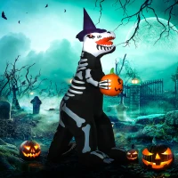 HOMCOM 8' Inflatable Halloween Skeleton Dinosaur with Pumpkin, Blow Up Outdoor LED Yard Display, Waterproof(m-2)
